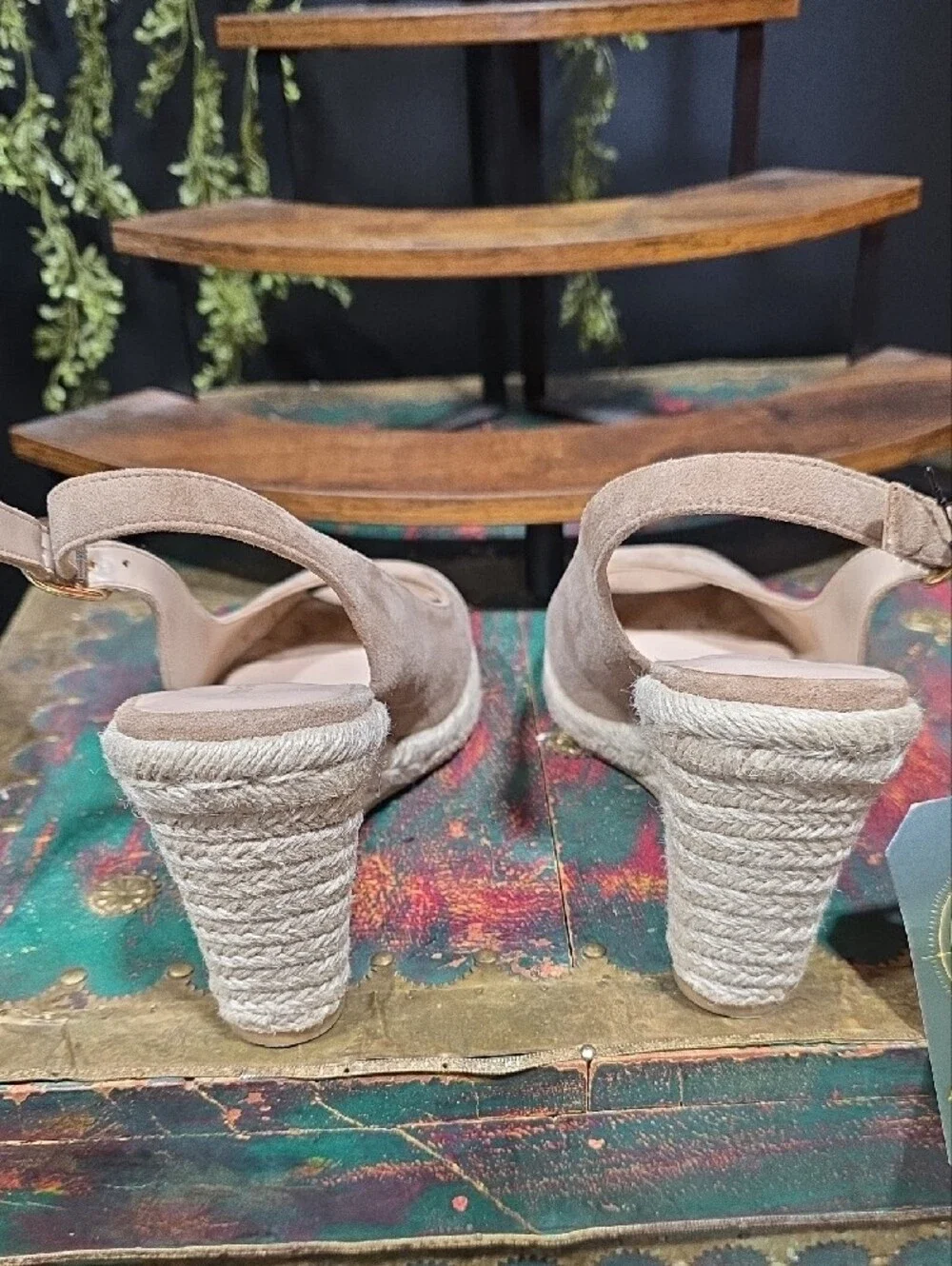 Stuart Weitzman Taupe Suede Espadrille Wedge Slingbacks